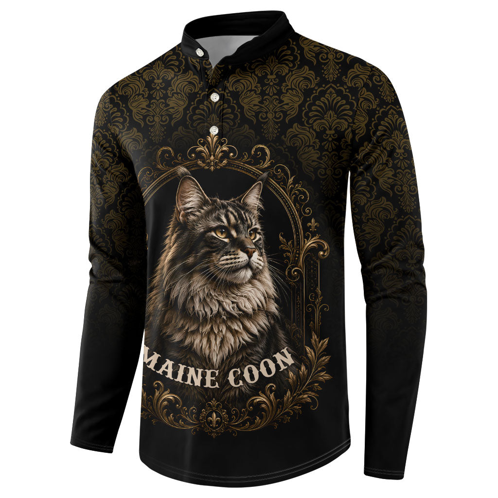 Maine Coon Cat Gentle Giant Button Sweatshirt Royal Feline Vintage Gold Damask Portrait