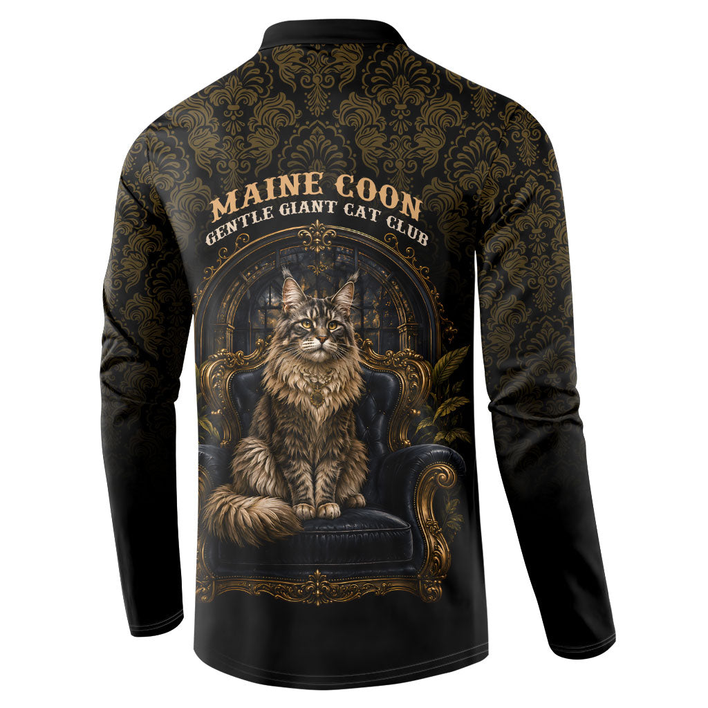 Maine Coon Cat Gentle Giant Button Sweatshirt Royal Feline Vintage Gold Damask Portrait