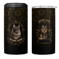 Maine Coon Cat Gentle Giant 4 in 1 Can Cooler Tumbler Royal Feline Vintage Gold Damask Portrait