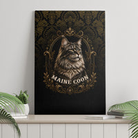 Maine Coon Cat Gentle Giant Canvas Wall Art Royal Feline Vintage Gold Damask Portrait