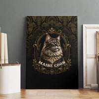 Maine Coon Cat Gentle Giant Canvas Wall Art Royal Feline Vintage Gold Damask Portrait