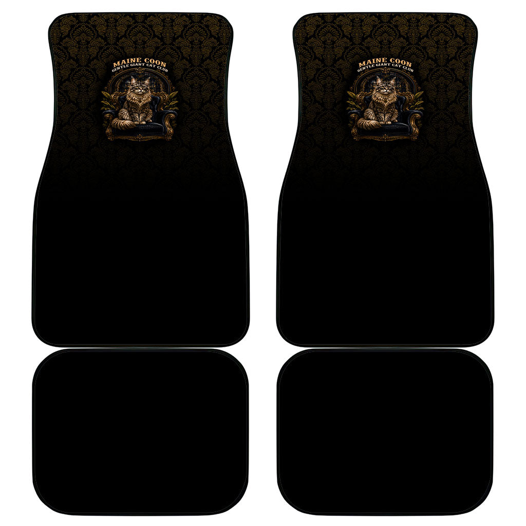 Maine Coon Cat Gentle Giant Car Mats Royal Feline Vintage Gold Damask Portrait