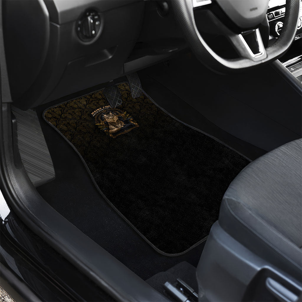 Maine Coon Cat Gentle Giant Car Mats Royal Feline Vintage Gold Damask Portrait