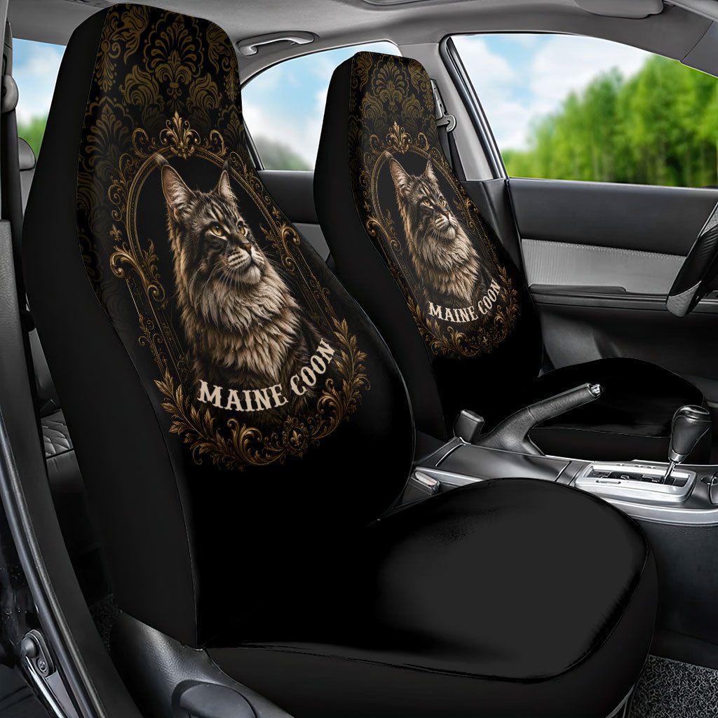 Maine Coon Cat Gentle Giant Car Seat Cover Royal Feline Vintage Gold Damask Portrait