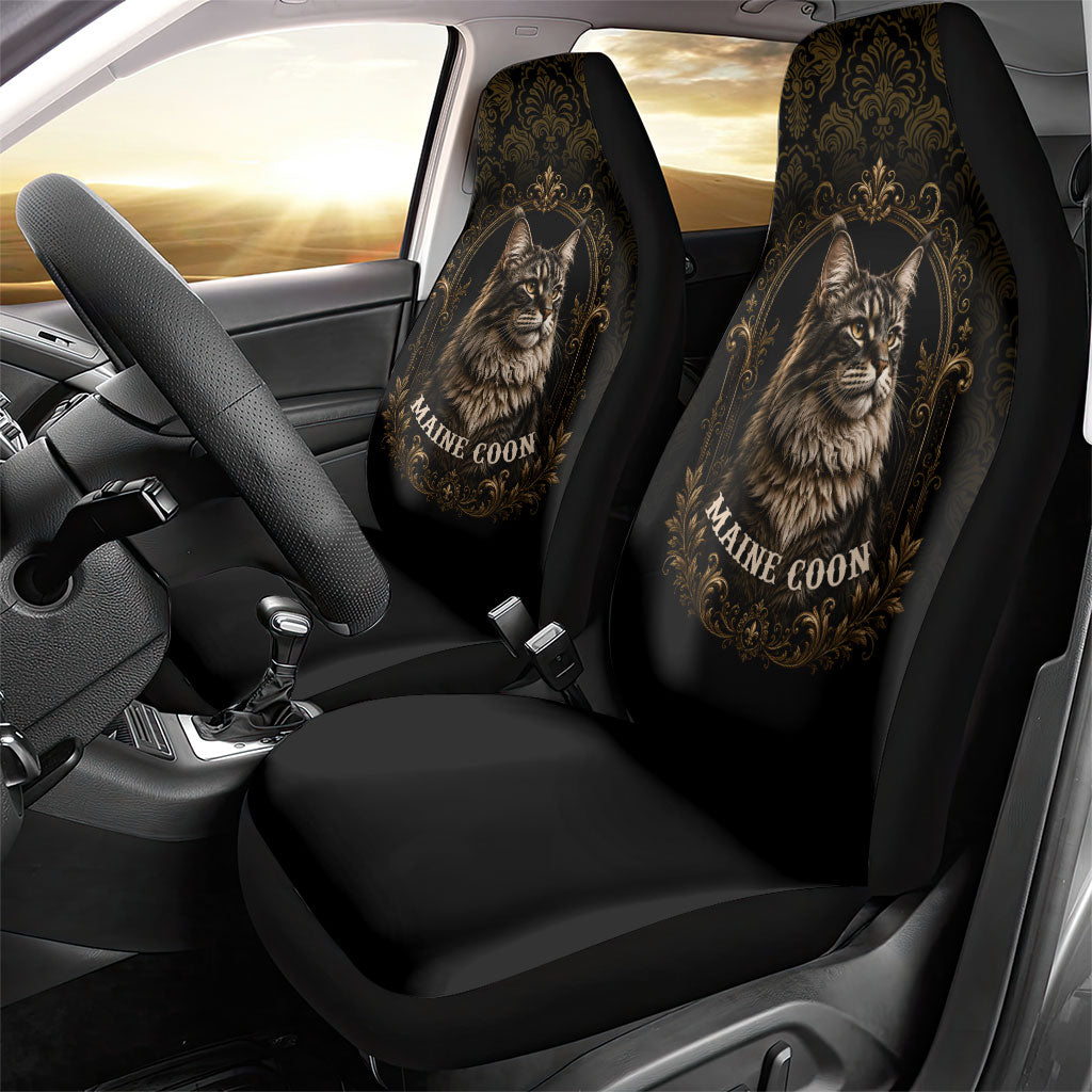 Maine Coon Cat Gentle Giant Car Seat Cover Royal Feline Vintage Gold Damask Portrait