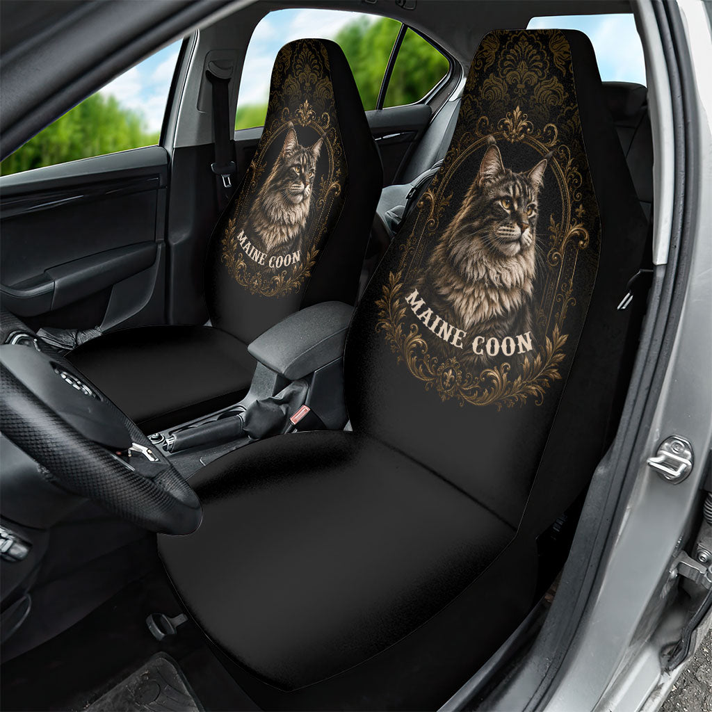 Maine Coon Cat Gentle Giant Car Seat Cover Royal Feline Vintage Gold Damask Portrait