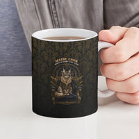 Maine Coon Cat Gentle Giant Ceramic Mug Royal Feline Vintage Gold Damask Portrait