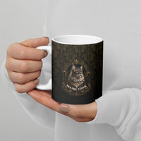 Maine Coon Cat Gentle Giant Ceramic Mug Royal Feline Vintage Gold Damask Portrait