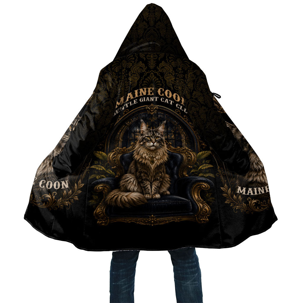 Maine Coon Cat Gentle Giant Cloak Royal Feline Vintage Gold Damask Portrait