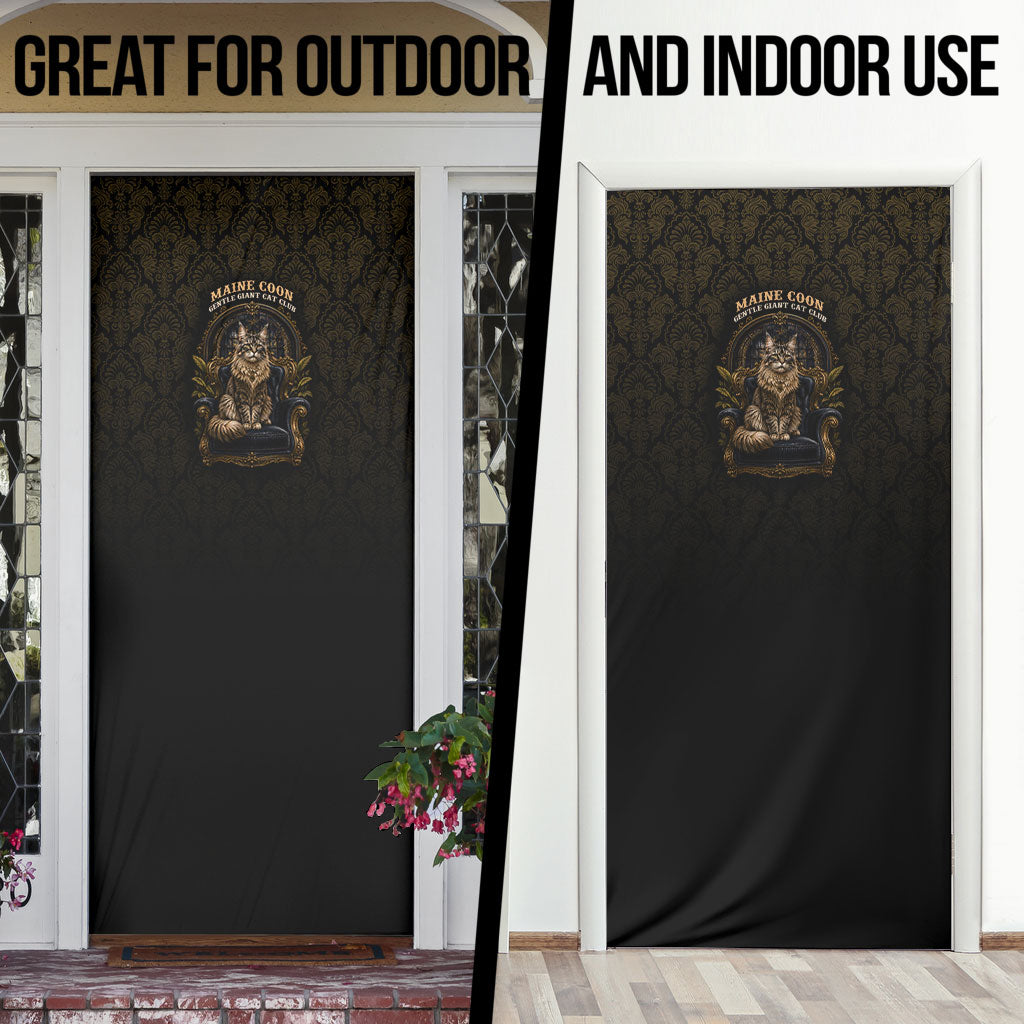 Maine Coon Cat Gentle Giant Door Cover Royal Feline Vintage Gold Damask Portrait