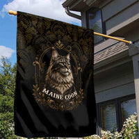 Maine Coon Cat Gentle Giant Garden Flag Royal Feline Vintage Gold Damask Portrait