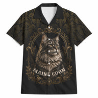Maine Coon Cat Gentle Giant Hawaiian Shirt Royal Feline Vintage Gold Damask Portrait