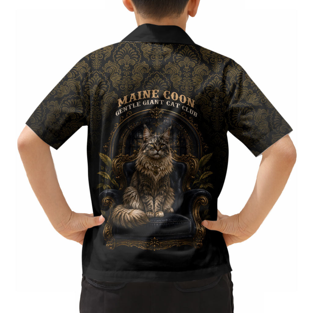 Maine Coon Cat Gentle Giant Hawaiian Shirt Royal Feline Vintage Gold Damask Portrait