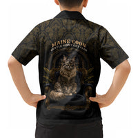 Maine Coon Cat Gentle Giant Hawaiian Shirt Royal Feline Vintage Gold Damask Portrait