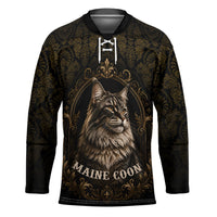 Maine Coon Cat Gentle Giant Hockey Jersey Royal Feline Vintage Gold Damask Portrait