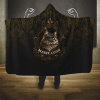 Maine Coon Cat Gentle Giant Hooded Blanket Royal Feline Vintage Gold Damask Portrait