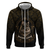 Maine Coon Cat Gentle Giant Hoodie Royal Feline Vintage Gold Damask Portrait