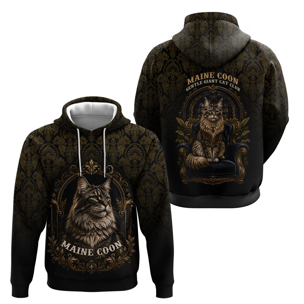 Maine Coon Cat Gentle Giant Hoodie Royal Feline Vintage Gold Damask Portrait