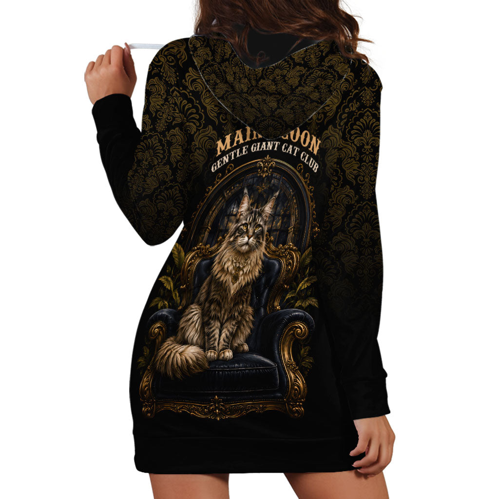 Maine Coon Cat Gentle Giant Hoodie Dress Royal Feline Vintage Gold Damask Portrait