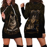 Maine Coon Cat Gentle Giant Hoodie Dress Royal Feline Vintage Gold Damask Portrait