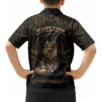 Maine Coon Cat Gentle Giant Kid Hawaiian Shirt Royal Feline Vintage Gold Damask Portrait