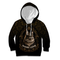 Maine Coon Cat Gentle Giant Kid Hoodie Royal Feline Vintage Gold Damask Portrait