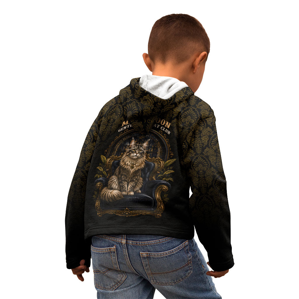 Maine Coon Cat Gentle Giant Kid Hoodie Royal Feline Vintage Gold Damask Portrait