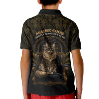 Maine Coon Cat Gentle Giant Kid Polo Shirt Royal Feline Vintage Gold Damask Portrait