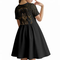 Maine Coon Cat Gentle Giant Kid Short Sleeve Dress Royal Feline Vintage Gold Damask Portrait
