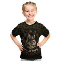 Maine Coon Cat Gentle Giant Kid T Shirt Royal Feline Vintage Gold Damask Portrait