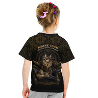 Maine Coon Cat Gentle Giant Kid T Shirt Royal Feline Vintage Gold Damask Portrait