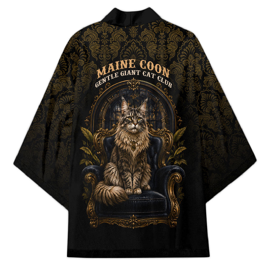 Maine Coon Cat Gentle Giant Kimono Royal Feline Vintage Gold Damask Portrait