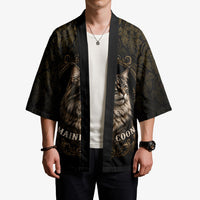 Maine Coon Cat Gentle Giant Kimono Royal Feline Vintage Gold Damask Portrait