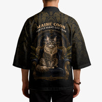 Maine Coon Cat Gentle Giant Kimono Royal Feline Vintage Gold Damask Portrait