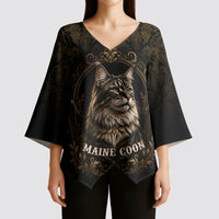 Maine Coon Cat Gentle Giant Kimono Sleeve Blouse Royal Feline Vintage Gold Damask Portrait