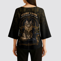 Maine Coon Cat Gentle Giant Kimono Sleeve Blouse Royal Feline Vintage Gold Damask Portrait