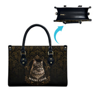 Maine Coon Cat Gentle Giant Leather Bag Royal Feline Vintage Gold Damask Portrait