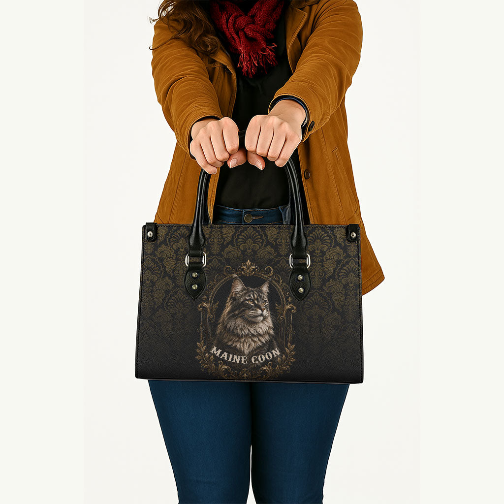 Maine Coon Cat Gentle Giant Leather Bag Royal Feline Vintage Gold Damask Portrait