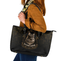 Maine Coon Cat Gentle Giant Leather Tote Bag Royal Feline Vintage Gold Damask Portrait
