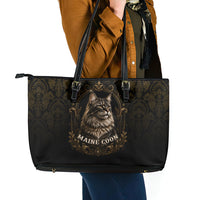 Maine Coon Cat Gentle Giant Leather Tote Bag Royal Feline Vintage Gold Damask Portrait