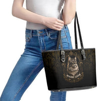Maine Coon Cat Gentle Giant Leather Tote Bag Royal Feline Vintage Gold Damask Portrait