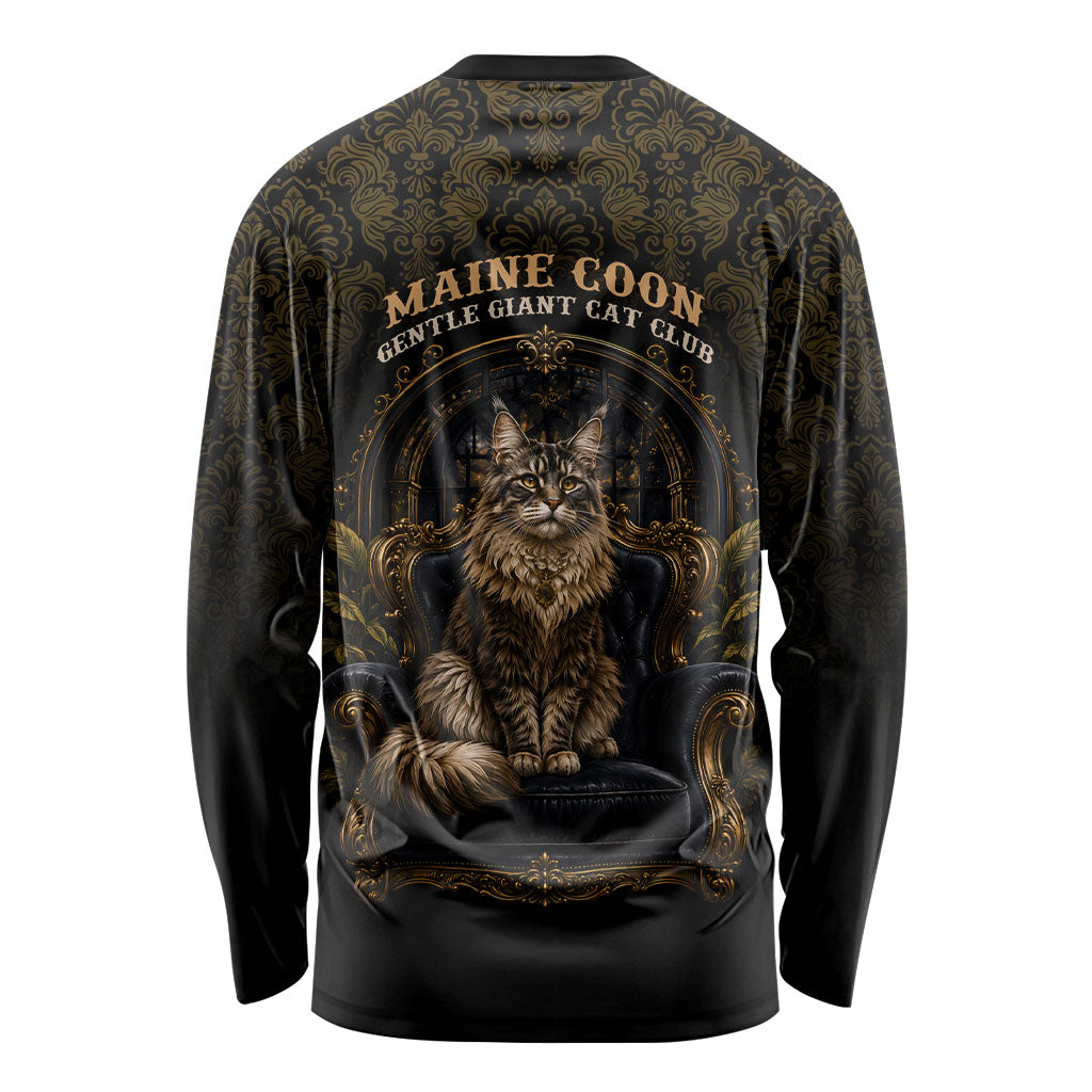 Maine Coon Cat Gentle Giant Long Sleeve Shirt Royal Feline Vintage Gold Damask Portrait