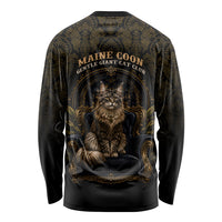 Maine Coon Cat Gentle Giant Long Sleeve Shirt Royal Feline Vintage Gold Damask Portrait