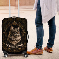 Maine Coon Cat Gentle Giant Luggage Cover Royal Feline Vintage Gold Damask Portrait