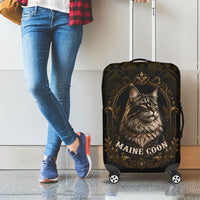 Maine Coon Cat Gentle Giant Luggage Cover Royal Feline Vintage Gold Damask Portrait