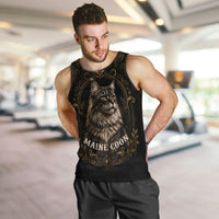 Maine Coon Cat Gentle Giant Men Tank Top Royal Feline Vintage Gold Damask Portrait