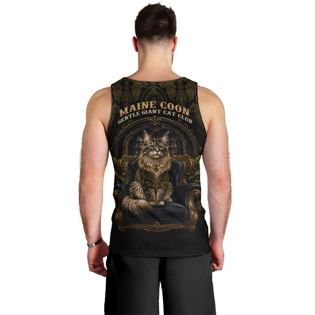 Maine Coon Cat Gentle Giant Men Tank Top Royal Feline Vintage Gold Damask Portrait