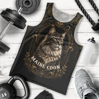 Maine Coon Cat Gentle Giant Men Tank Top Royal Feline Vintage Gold Damask Portrait
