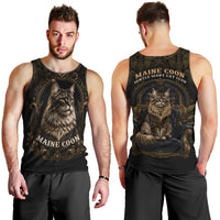Maine Coon Cat Gentle Giant Men Tank Top Royal Feline Vintage Gold Damask Portrait