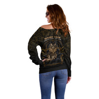 Maine Coon Cat Gentle Giant Off Shoulder Sweater Royal Feline Vintage Gold Damask Portrait